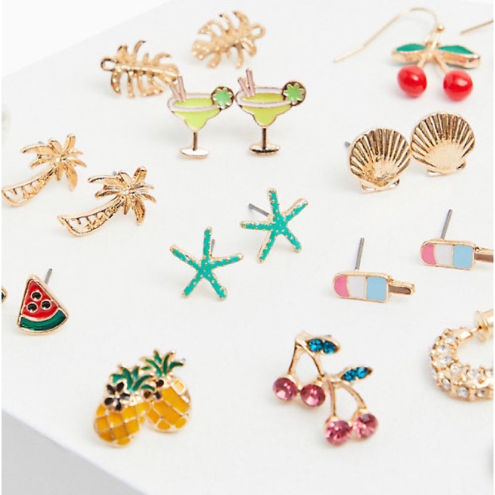 Fruit Stud and Huggie Hoop Earrings Set New